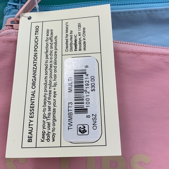 TwelveNYC Macy 3-Piece Cosmetic Bag Set Beauty Organization Pouch Trio Nylon Zip - Picture 7 of 7